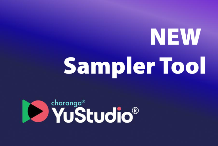 Yustudio logo in bottom left and new sample tool text in upper right in white block text