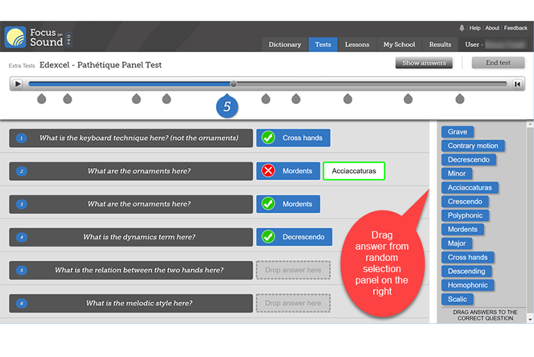 Focus on Sound in browser showing assessment tool