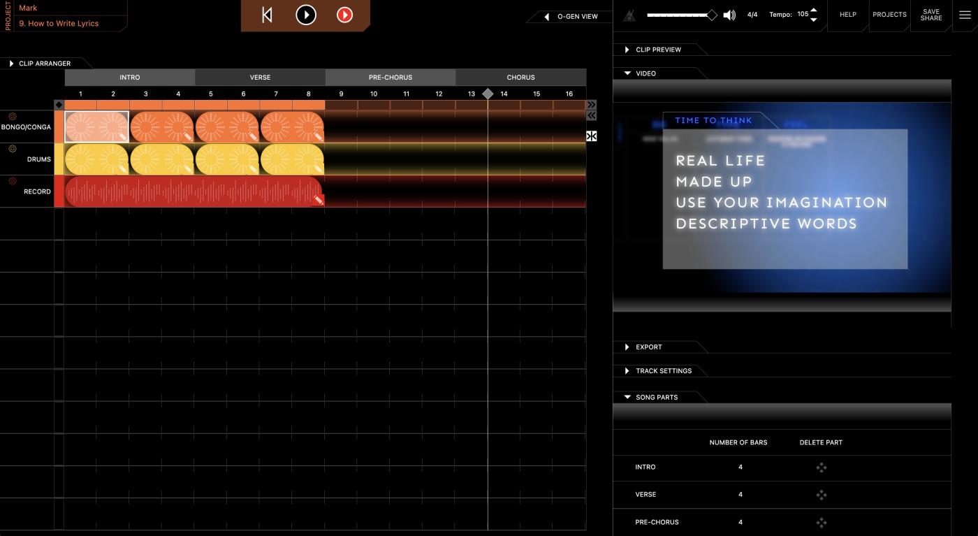 Open Plus screen; How to write lyrics, song writing 