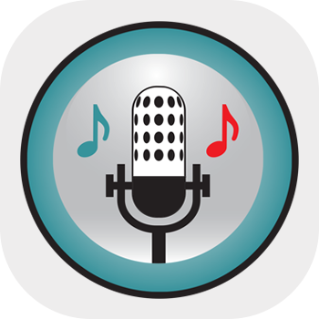 Practicefirst icon logo with microphone and music notes grey, teal, red